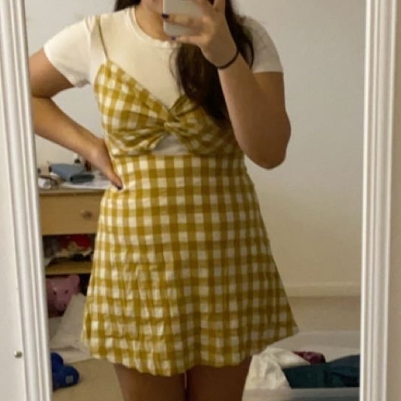Yellow Checkered Cut Out Mini Dress - Picture 3 of 3